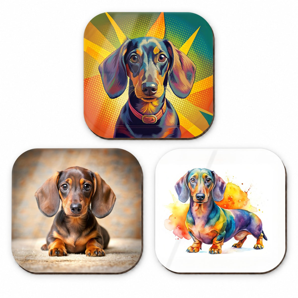 Dachshund Dog Modern Photo Art Fridge Magnet Set