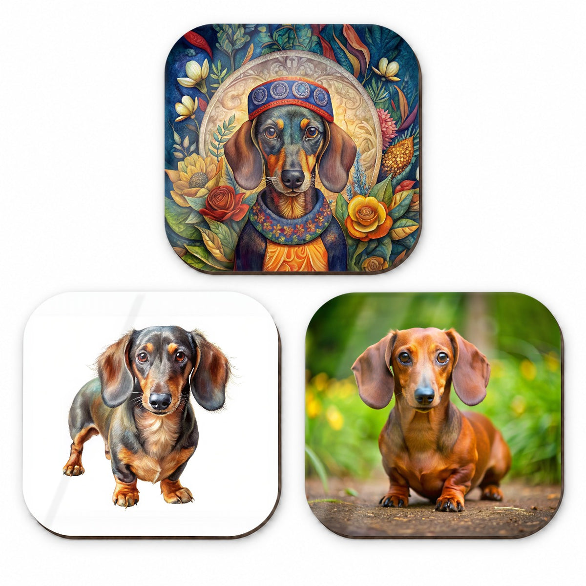 Dachshund Dog Photo Illustration Fridge Magnet Set