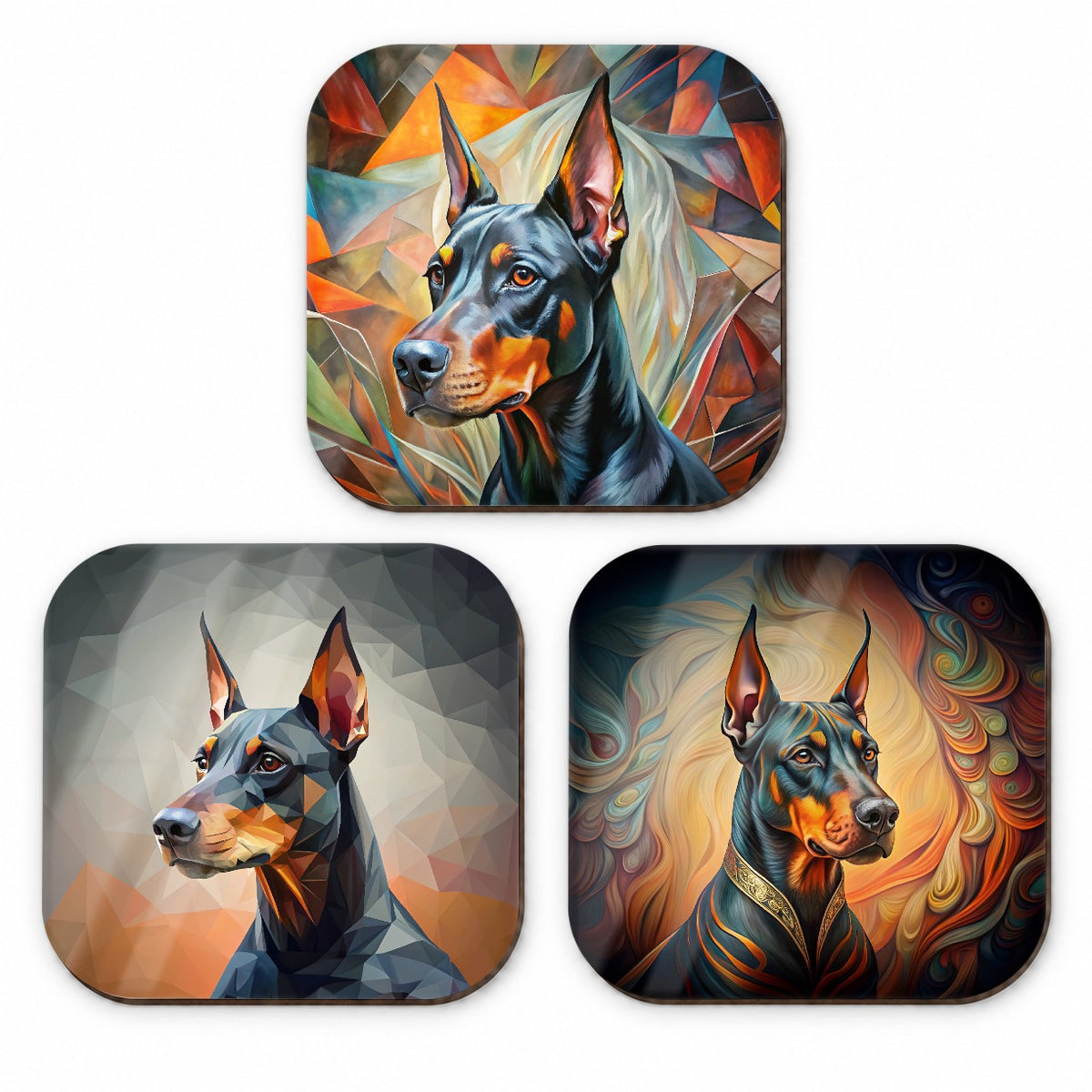 Doberman Pinscher Dog Abstract Art Fridge Magnet Set
