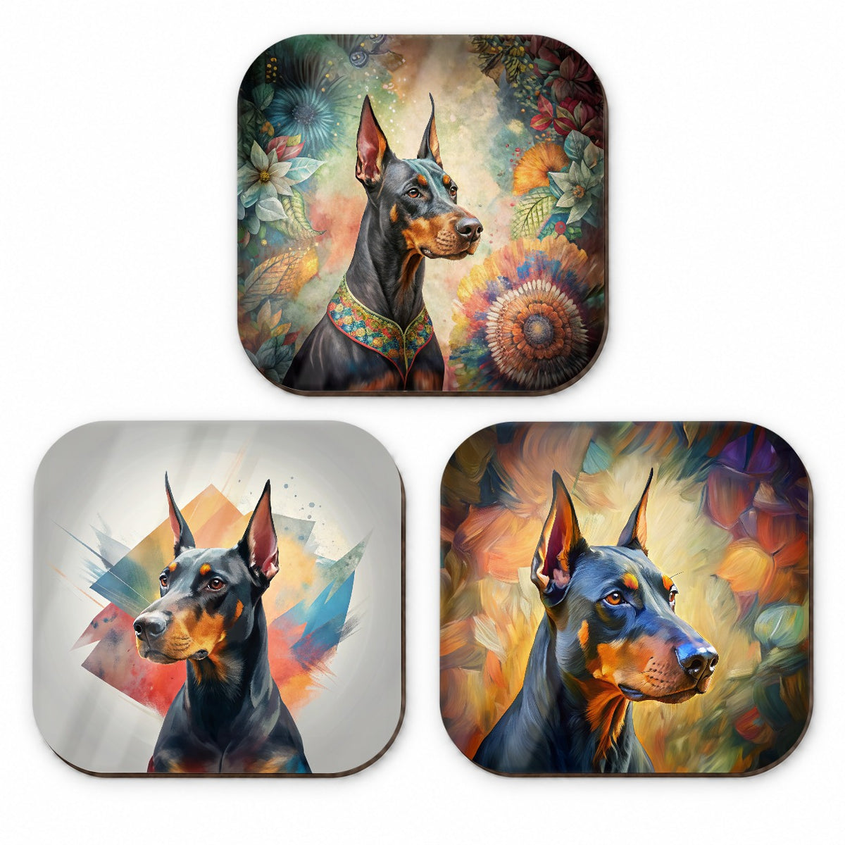 Doberman Pinscher Dog French Art Fridge Magnet Set