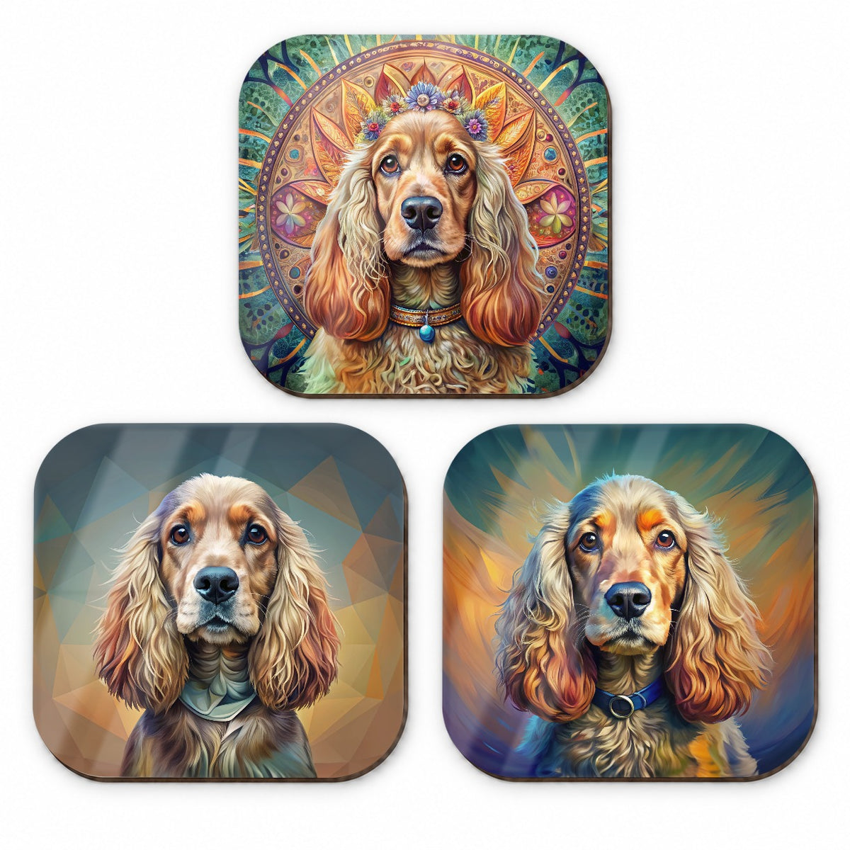 English Cocker Spaniel Dog French Art Fridge Magnet Set