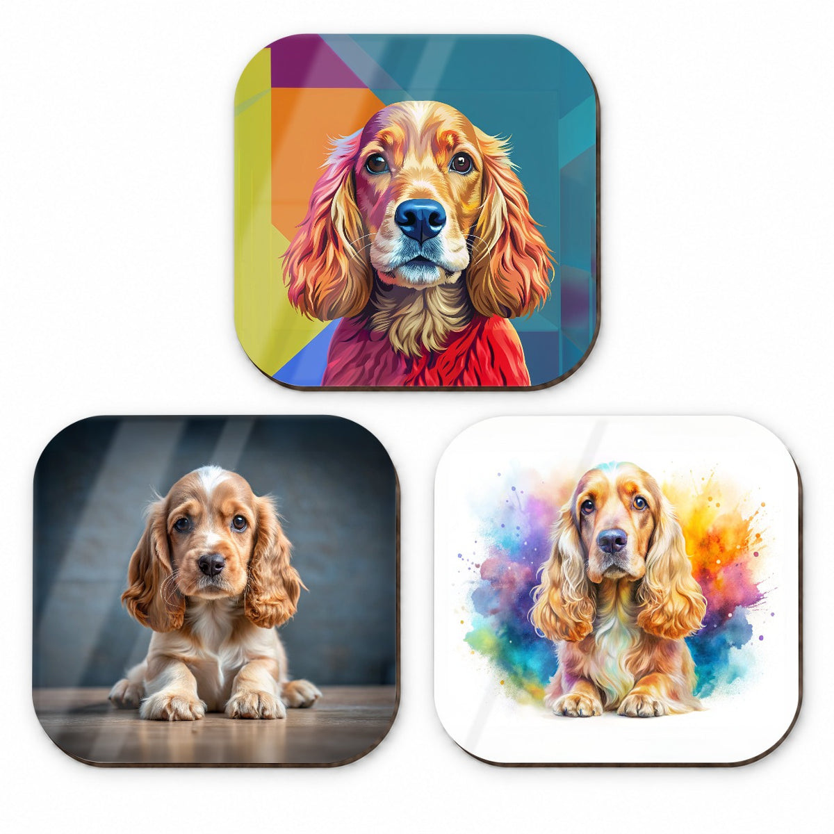 English Cocker Spaniel Dog Modern Photo Art Fridge Magnet Set