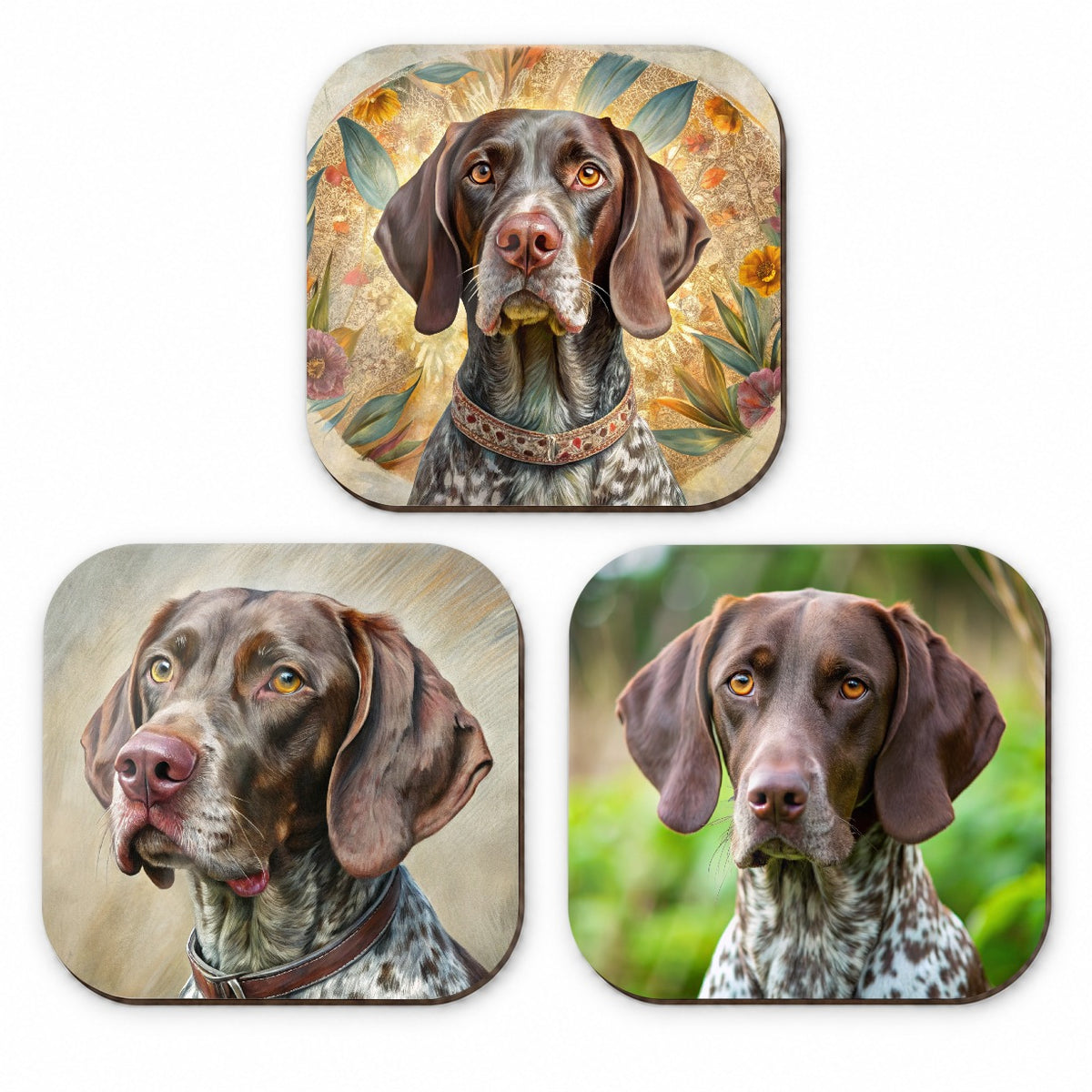 German Shorthaired Pointer Dog Photo Illustration Fridge Magnet Set
