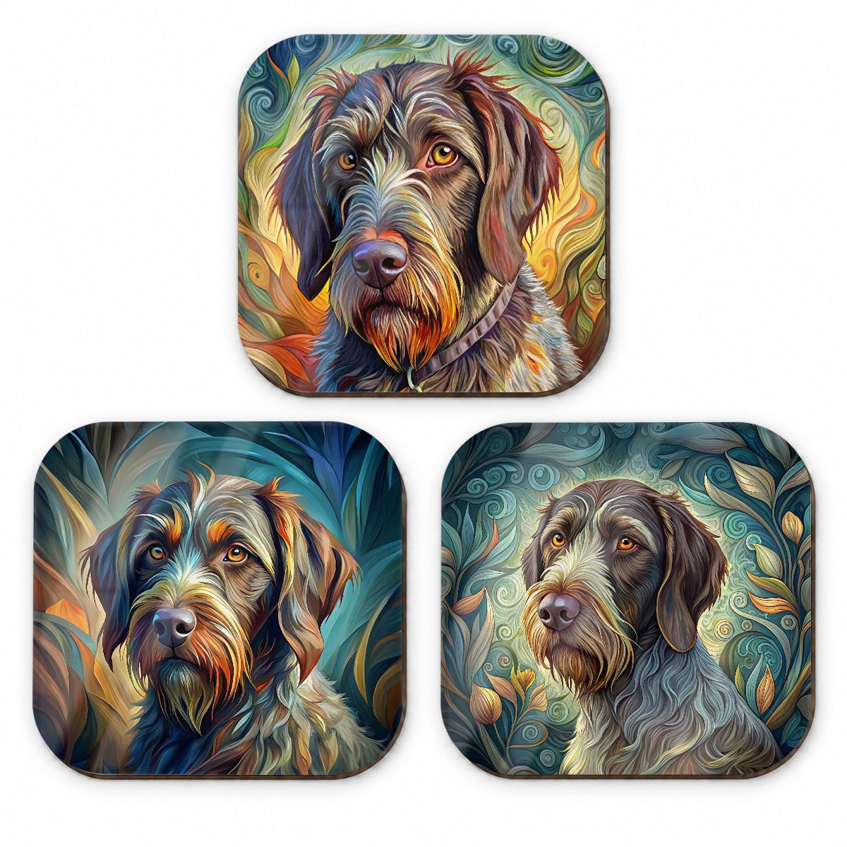 German Wirehaired Pointer Dog Abstract Art Fridge Magnet Set