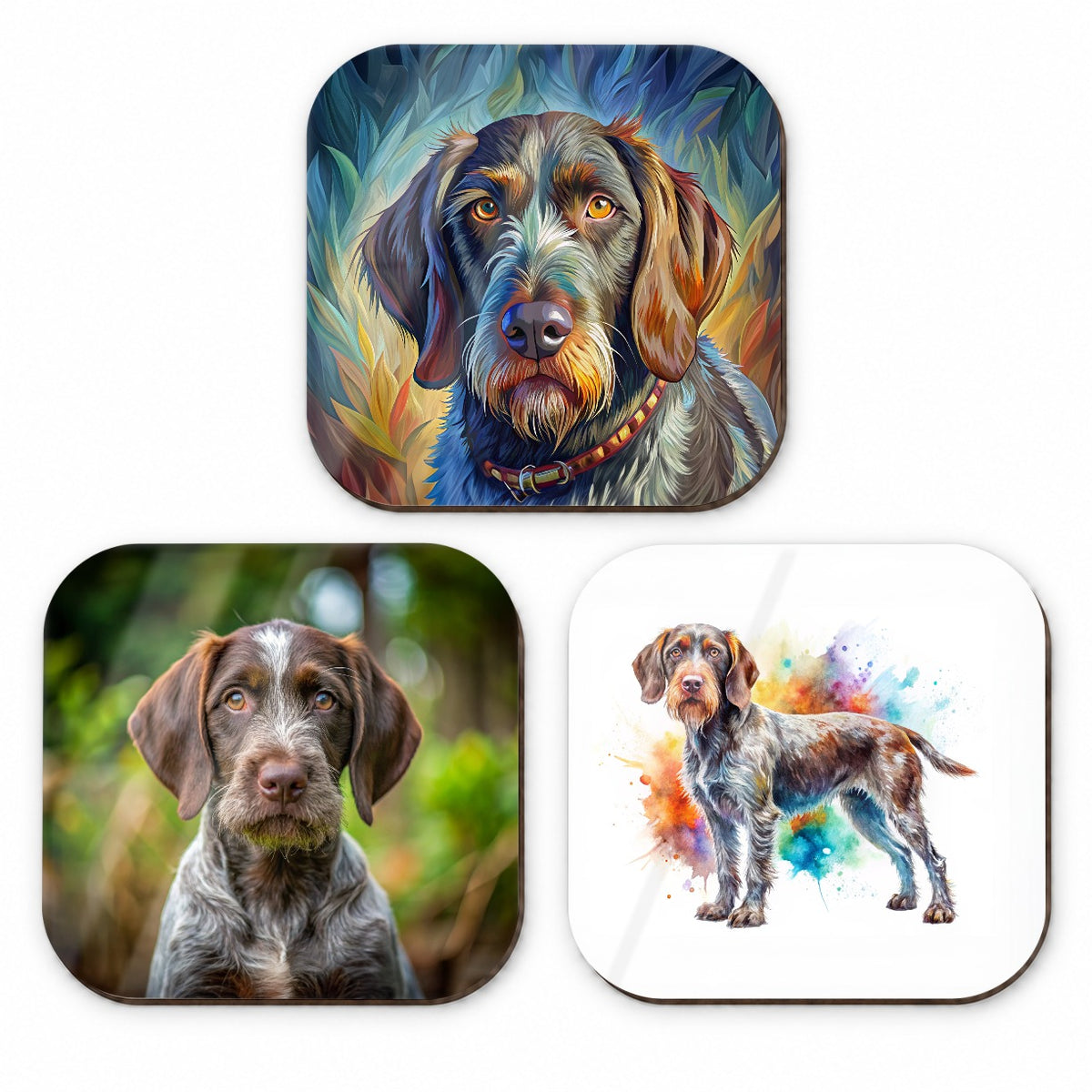 German Wirehaired Pointer Dog Modern Photo Art Fridge Magnet Set