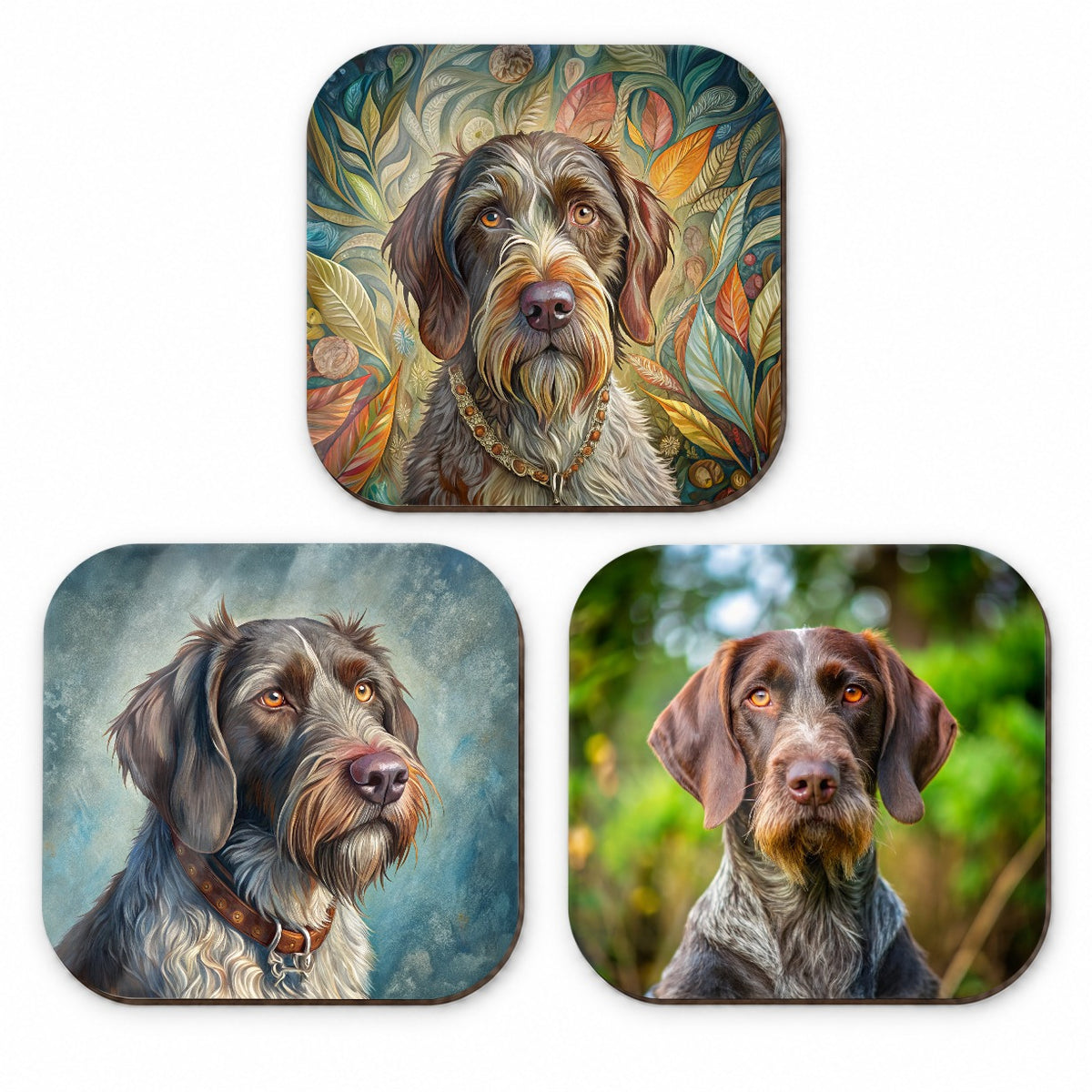 German Wirehaired Pointer Dog Photo Illustration Fridge Magnet Set