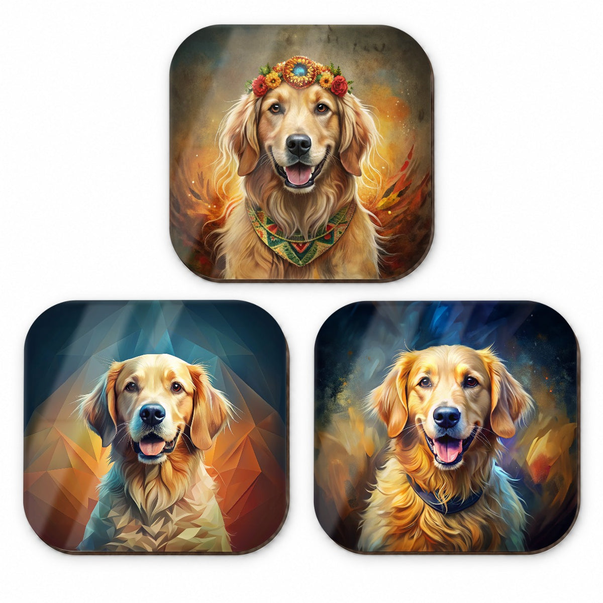 Golden Retriever Dog French Art Fridge Magnet Set