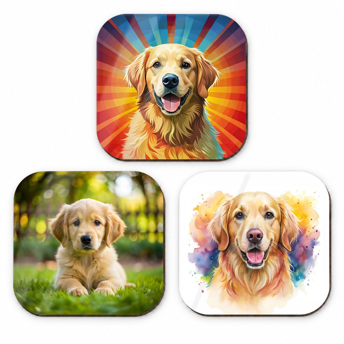 Golden Retriever Dog Modern Photo Art Fridge Magnet Set