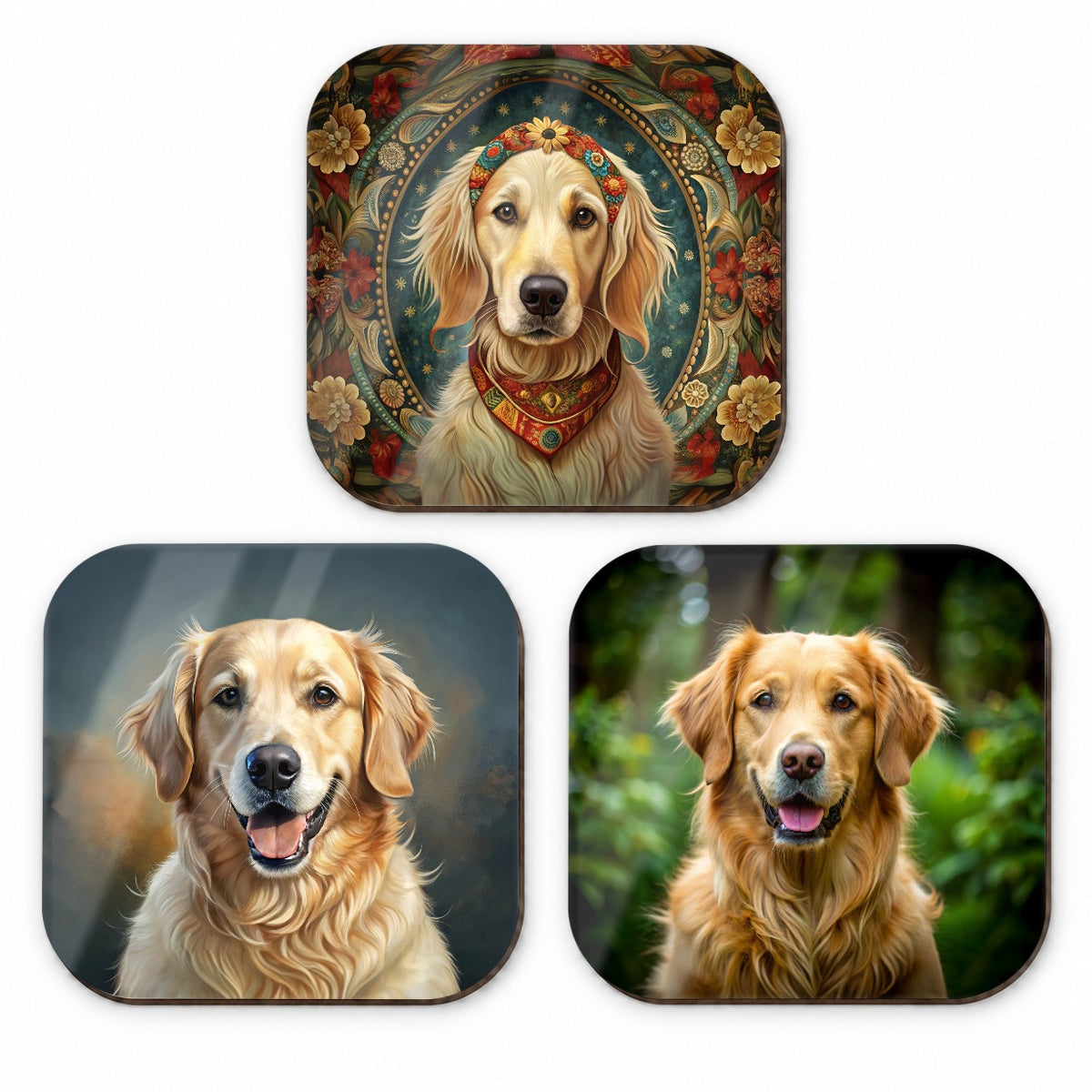 Golden Retriever Dog Photo Illustration Fridge Magnet Set