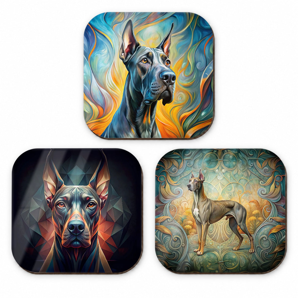 Great Dane Dog Abstract Art Fridge Magnet Set
