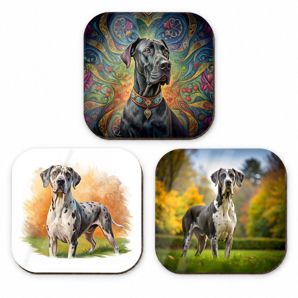 Great Dane Dog Photo Illustration Fridge Magnet Set
