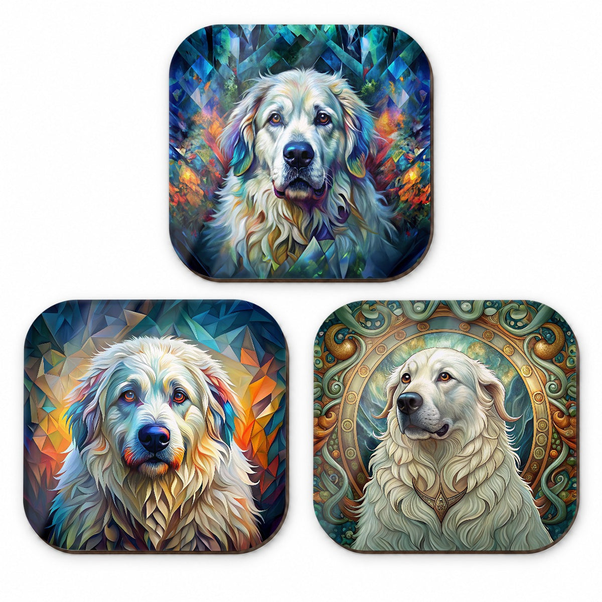 Great Pyrenees Dog Abstract Art Fridge Magnet Set