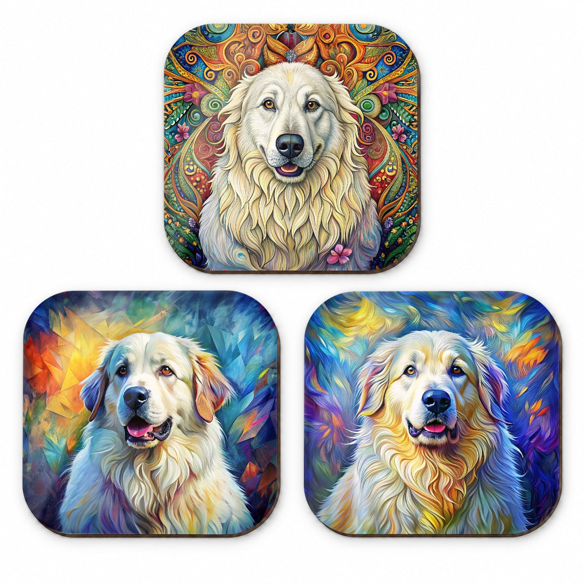 Great Pyrenees Dog French Art Fridge Magnet Set