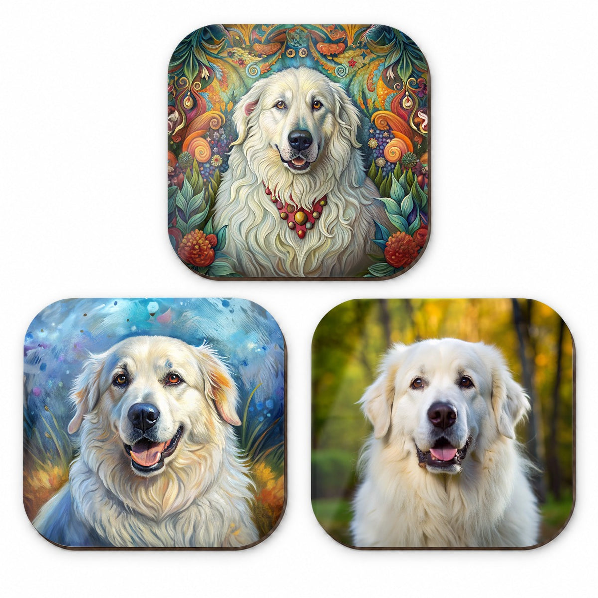 Great Pyrenees Dog Photo Illustration Fridge Magnet Set