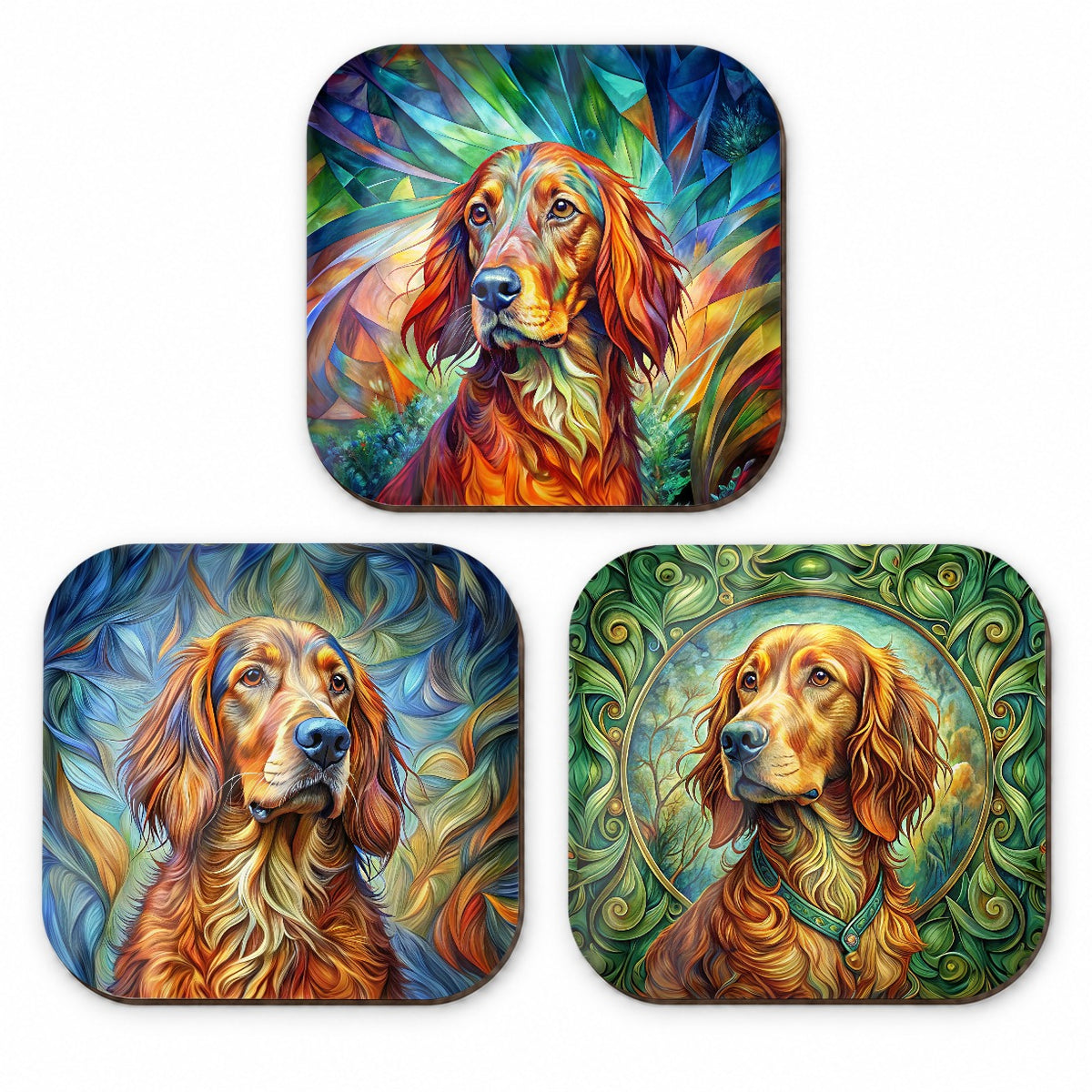 Irish Setter Dog Abstract Art Fridge Magnet Set