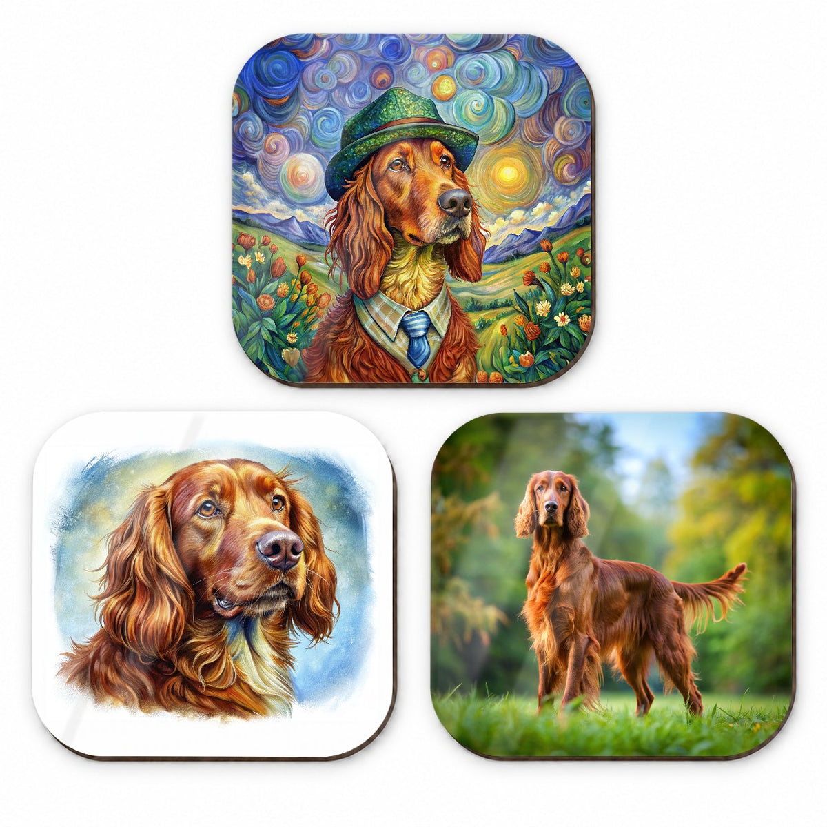 Irish Setter Dog Photo Illustration Fridge Magnet Set
