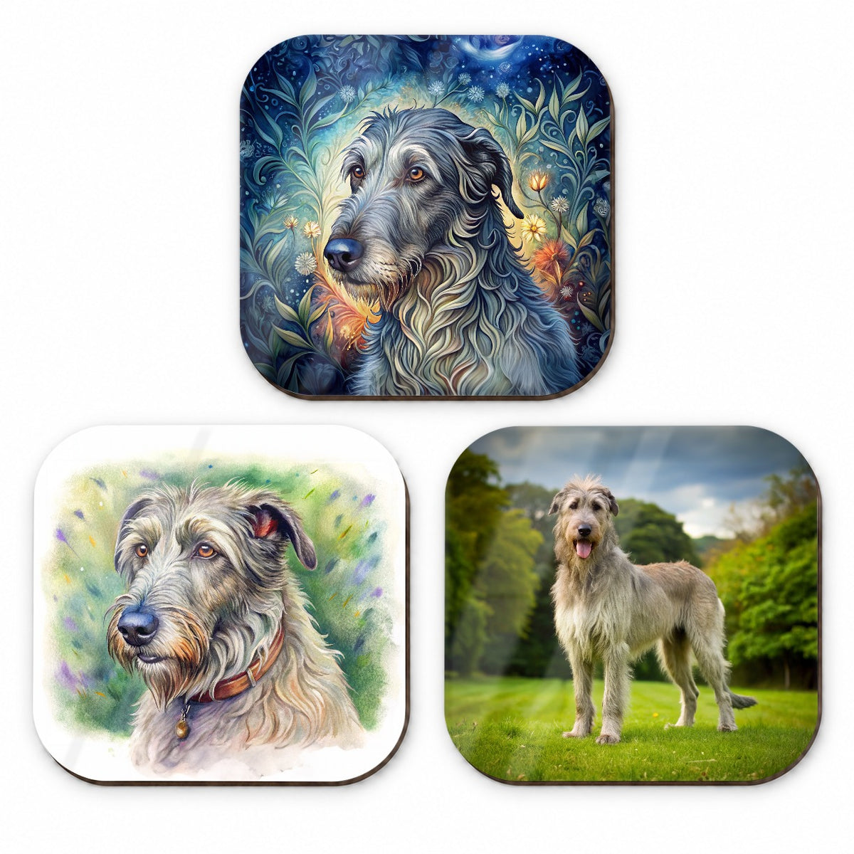 Irish Wolfhound Dog Photo Illustration Fridge Magnet Set
