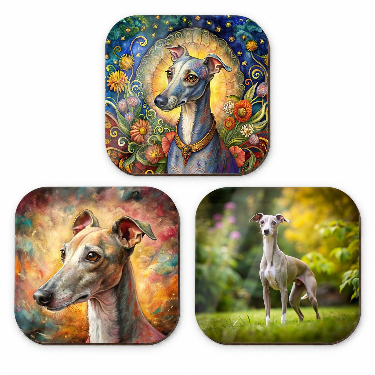 Italian Greyhound Dog Photo Illustration Fridge Magnet Set