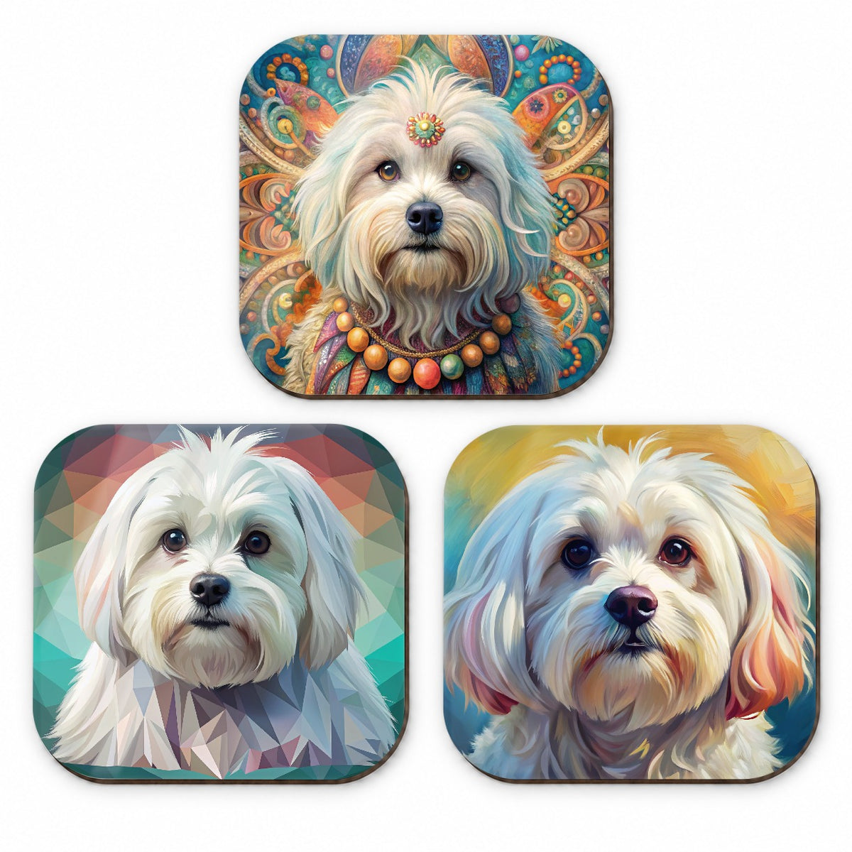 Maltese Dog French Art Fridge Magnet Set