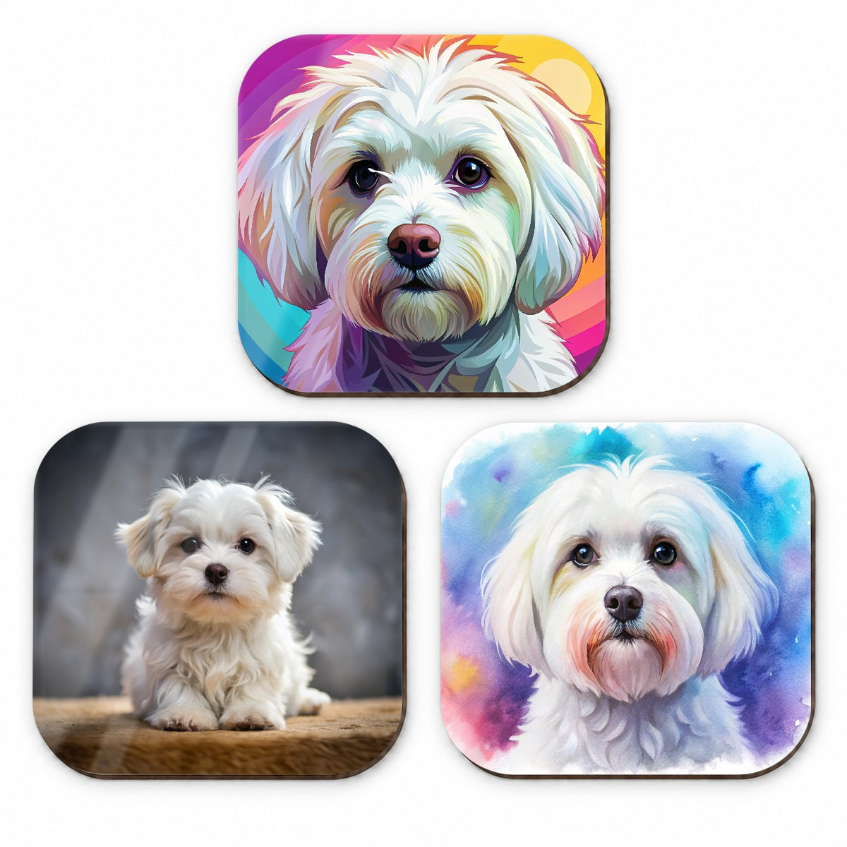 Maltese Dog Modern Photo Art Fridge Magnet Set
