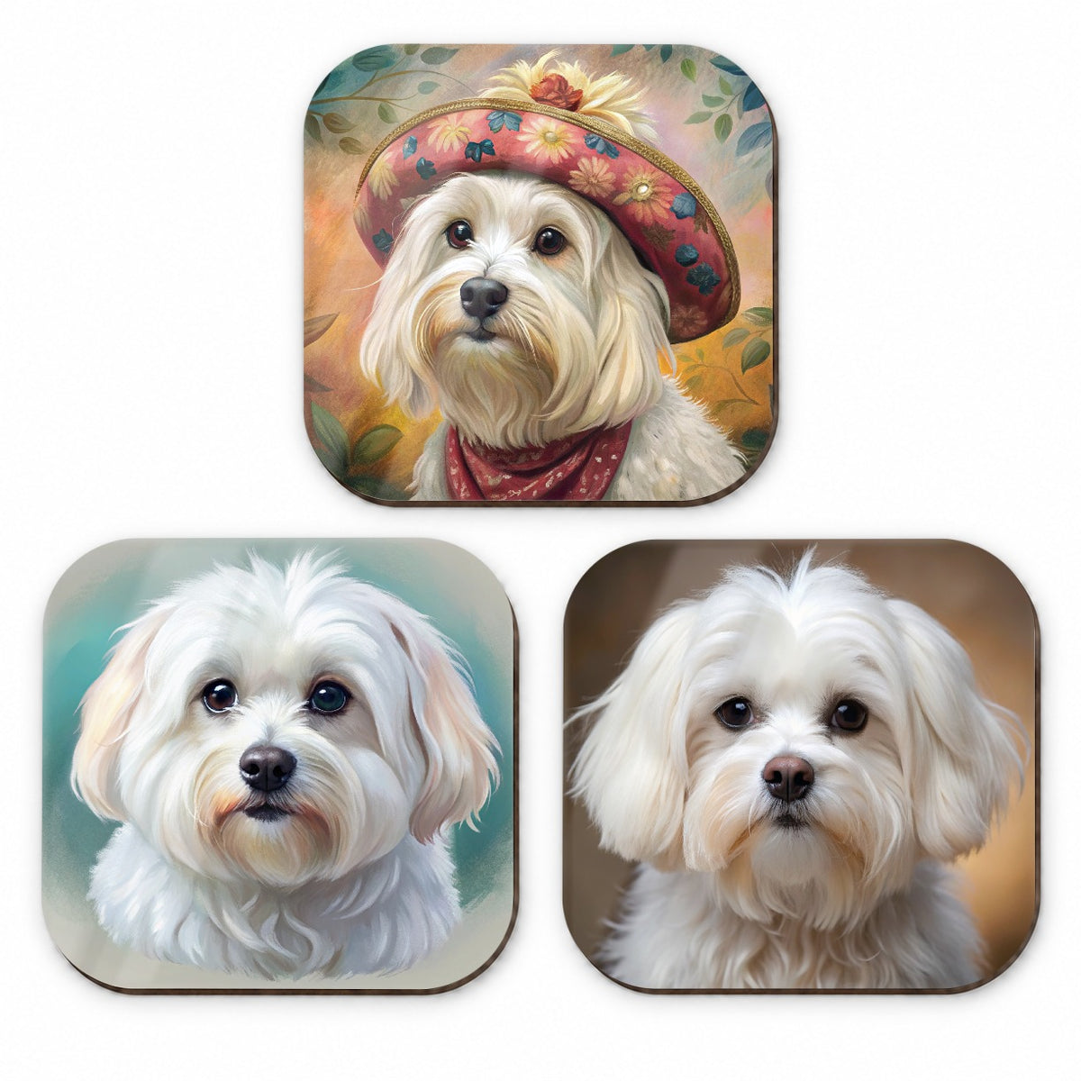 Maltese Dog Photo Illustration Fridge Magnet Set