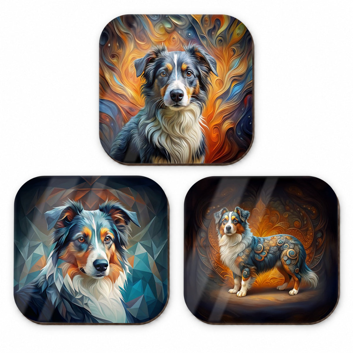 Miniature American Shepherd Dog Abstract Art Fridge Magnet Set