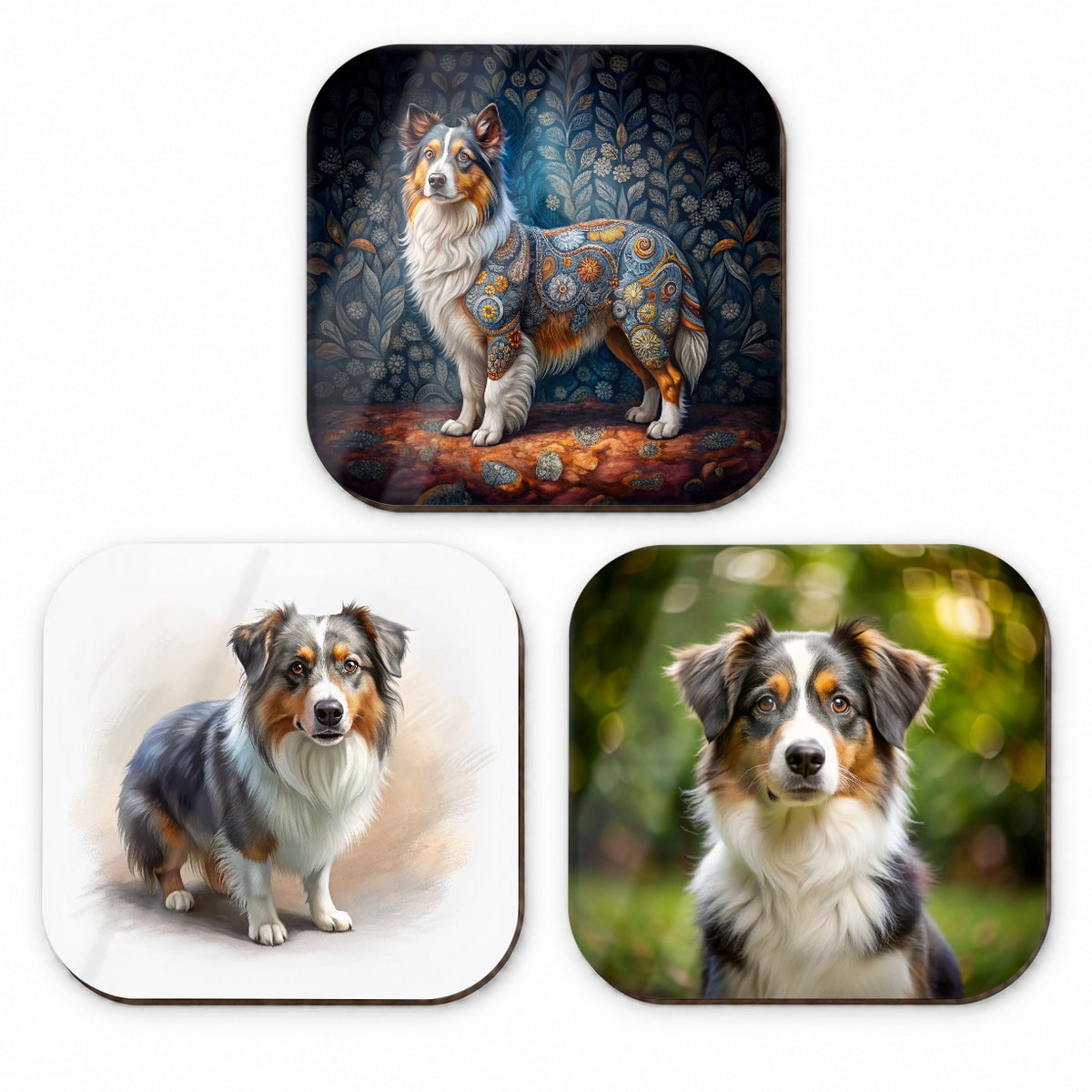 Miniature American Shepherd Dog Photo Illustration Fridge Magnet Set
