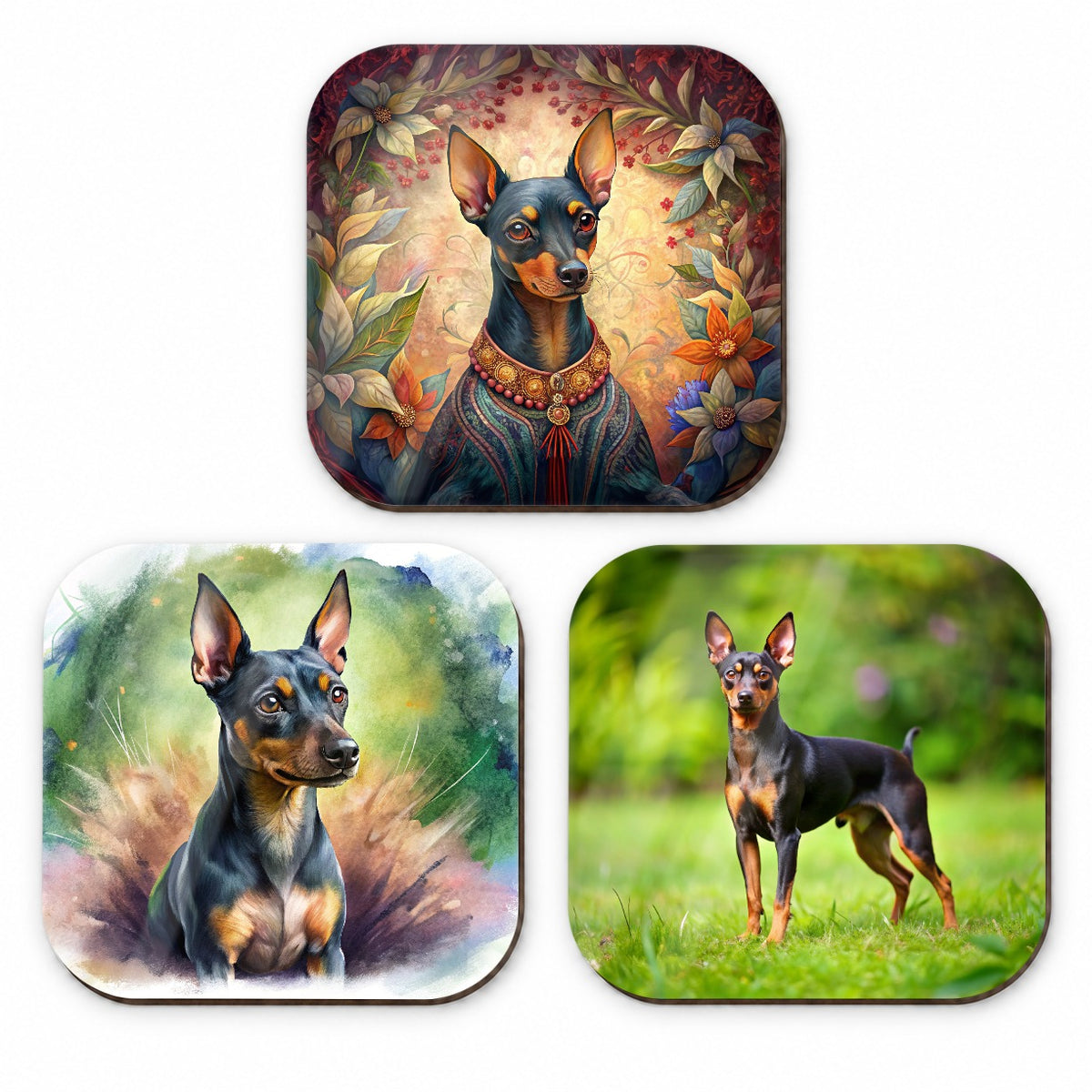 Miniature Pinscher Dog Photo Illustration Fridge Magnet Set