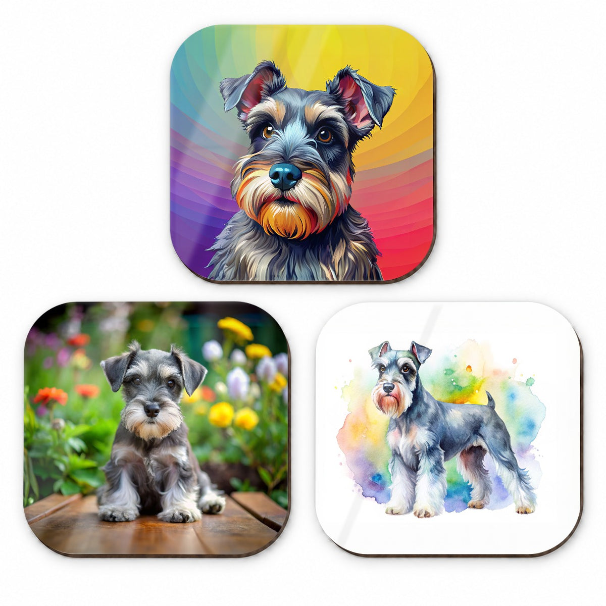 Miniature Schnauzer Dog Modern Photo Art Fridge Magnet Set