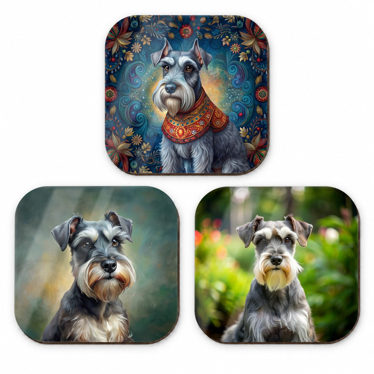 Miniature Schnauzer Dog Photo Illustration Fridge Magnet Set