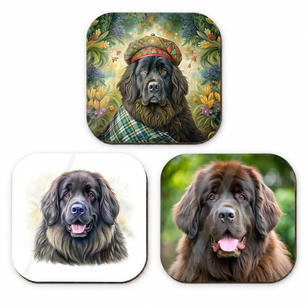 Newfoundland Dog Photo Illustration Fridge Magnet Set