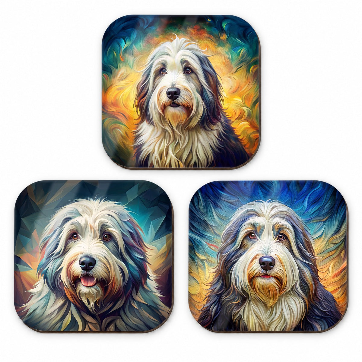 Old English Sheepdog Dog French Art Fridge Magnet Set