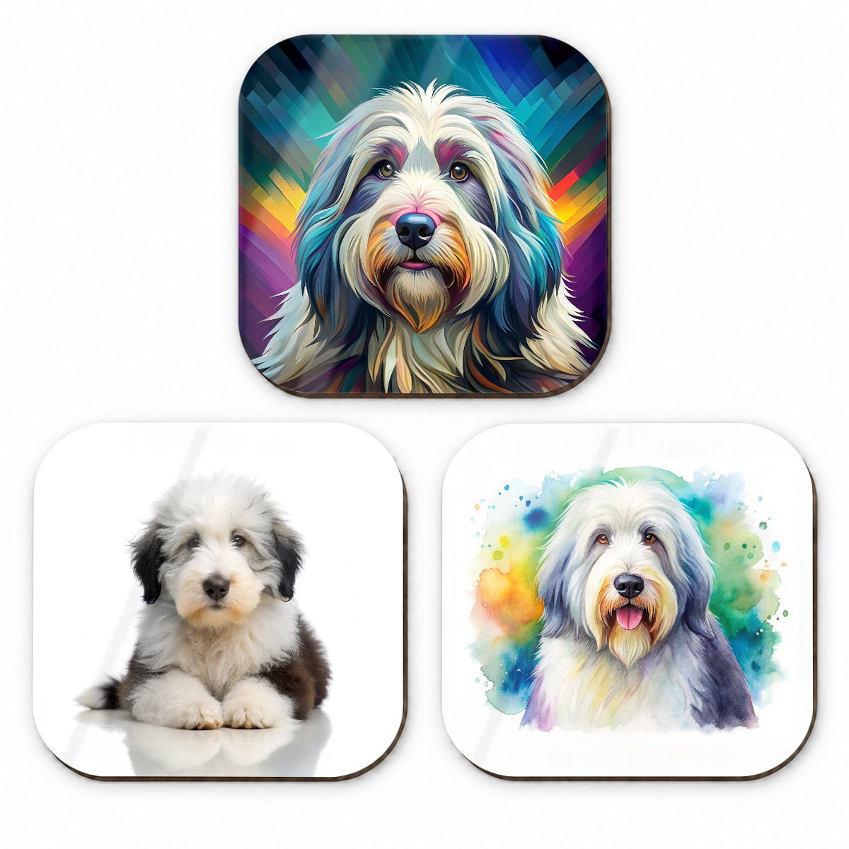 Old English Sheepdog Dog Modern Photo Art Fridge Magnet Set