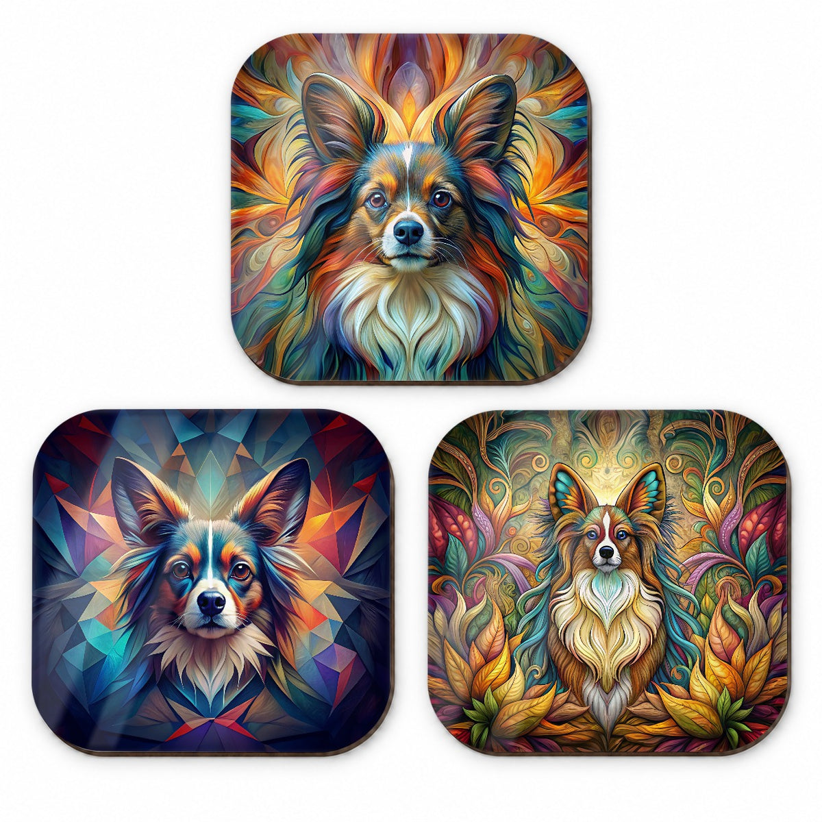 Papillon Dog Abstract Art Fridge Magnet Set