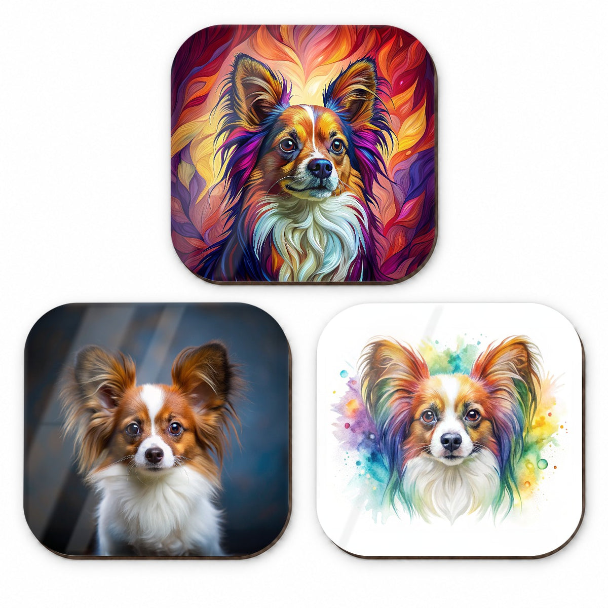 Papillon Dog Modern Photo Art Fridge Magnet Set