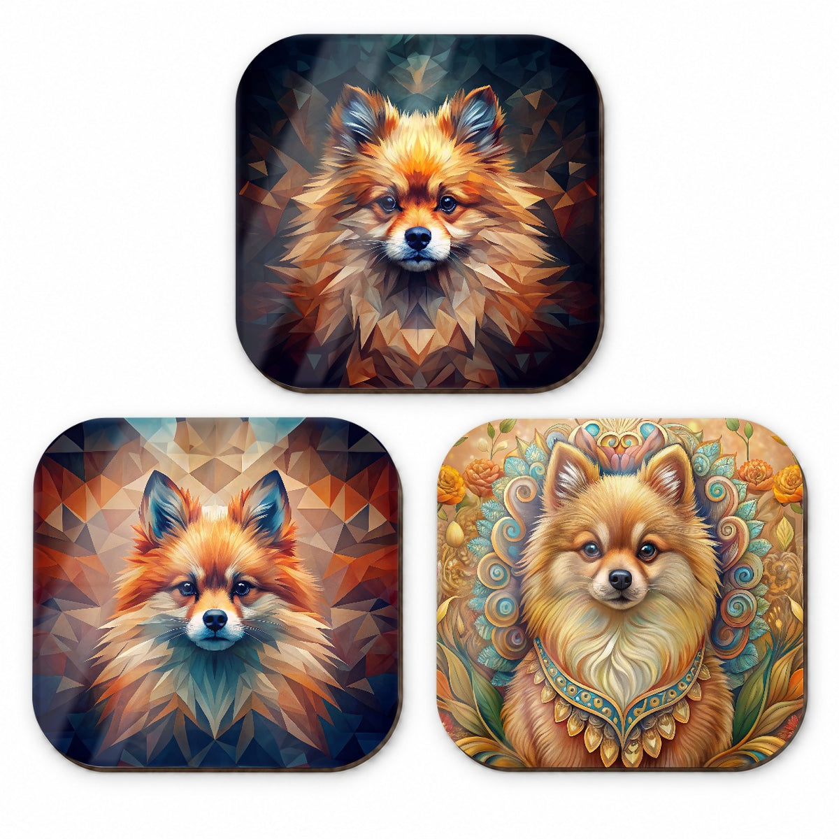 Pomeranian Dog Abstract Art Fridge Magnet Set