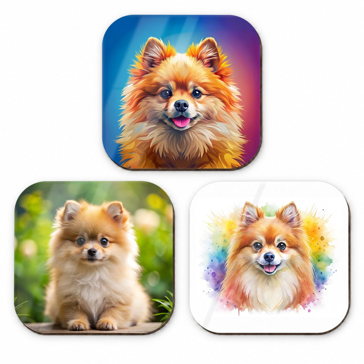 Pomeranian Dog Modern Photo Art Fridge Magnet Set