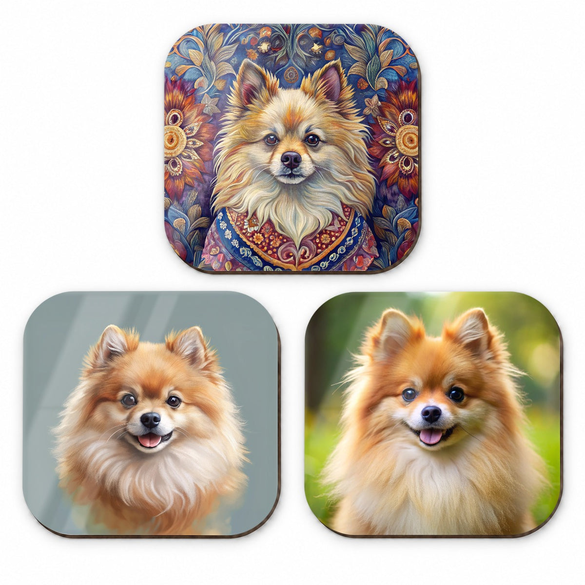 Pomeranian Dog Photo Illustration Fridge Magnet Set
