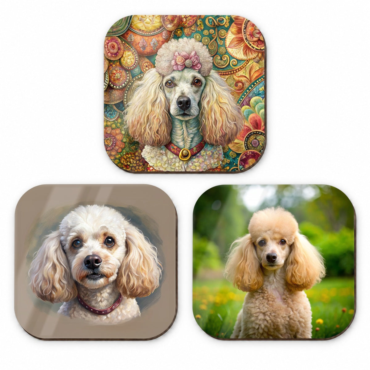 Poodle Dog Photo Illustration Fridge Magnet Set