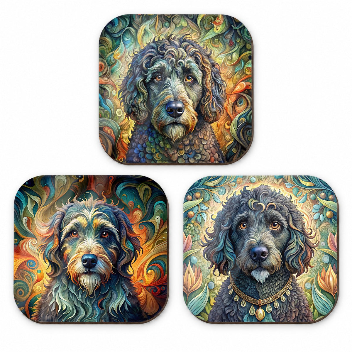 Portuguese Water Dog Abstract Art Fridge Magnet Set