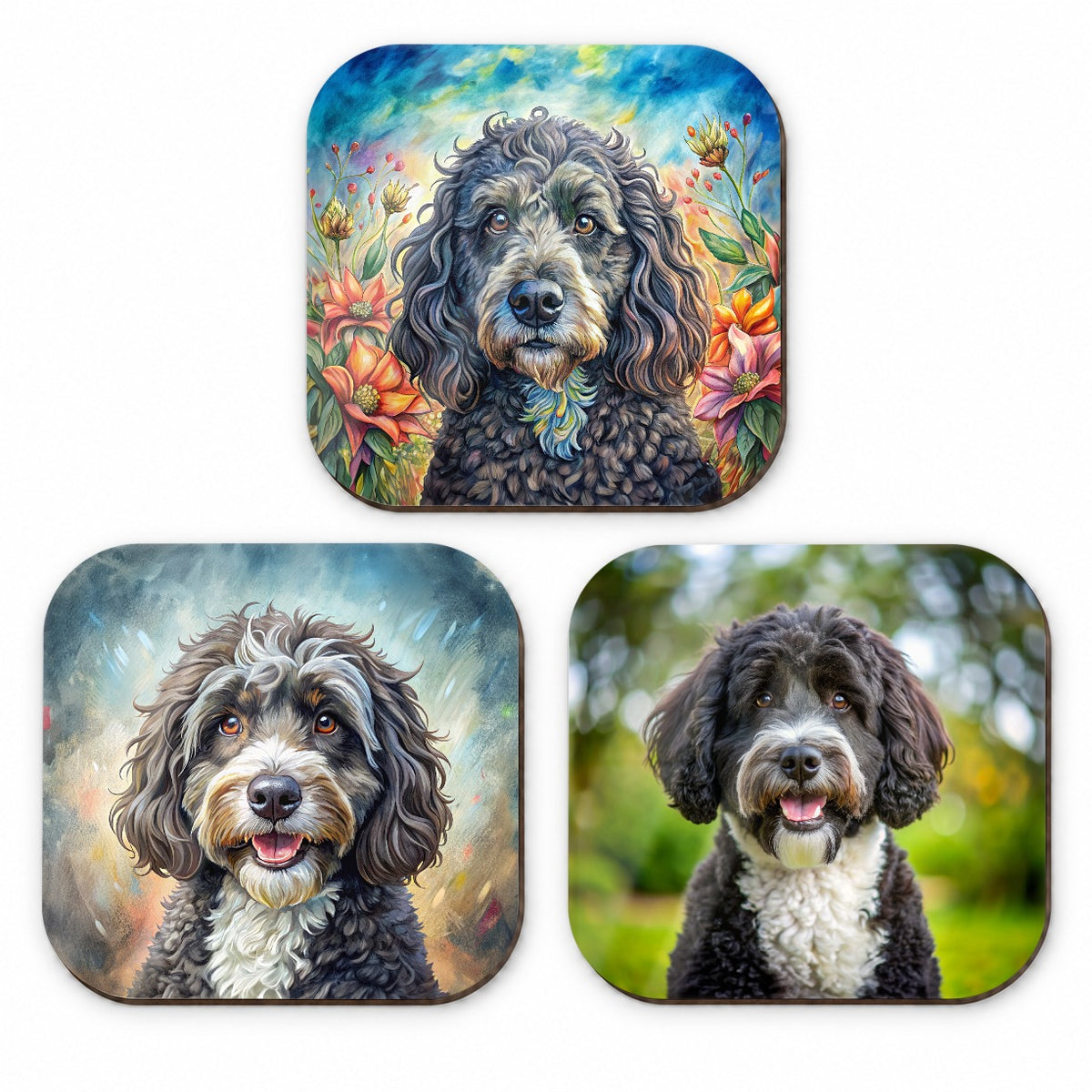 Portuguese Water Dog Photo Illustration Fridge Magnet Set