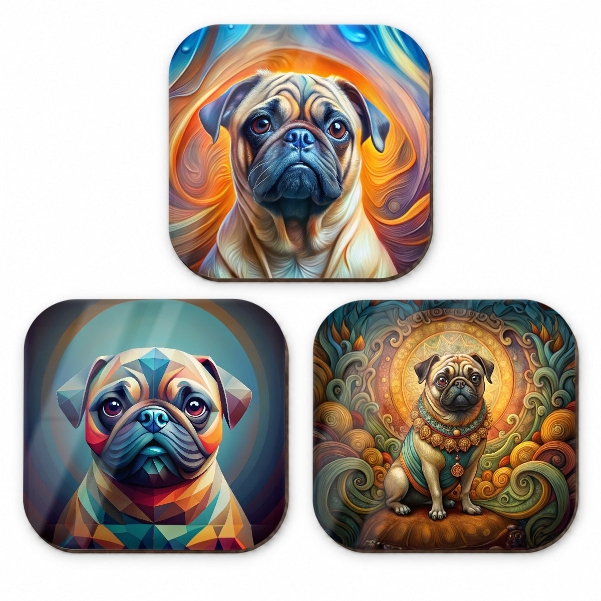 Pug Dog Abstract Art Fridge Magnet Set
