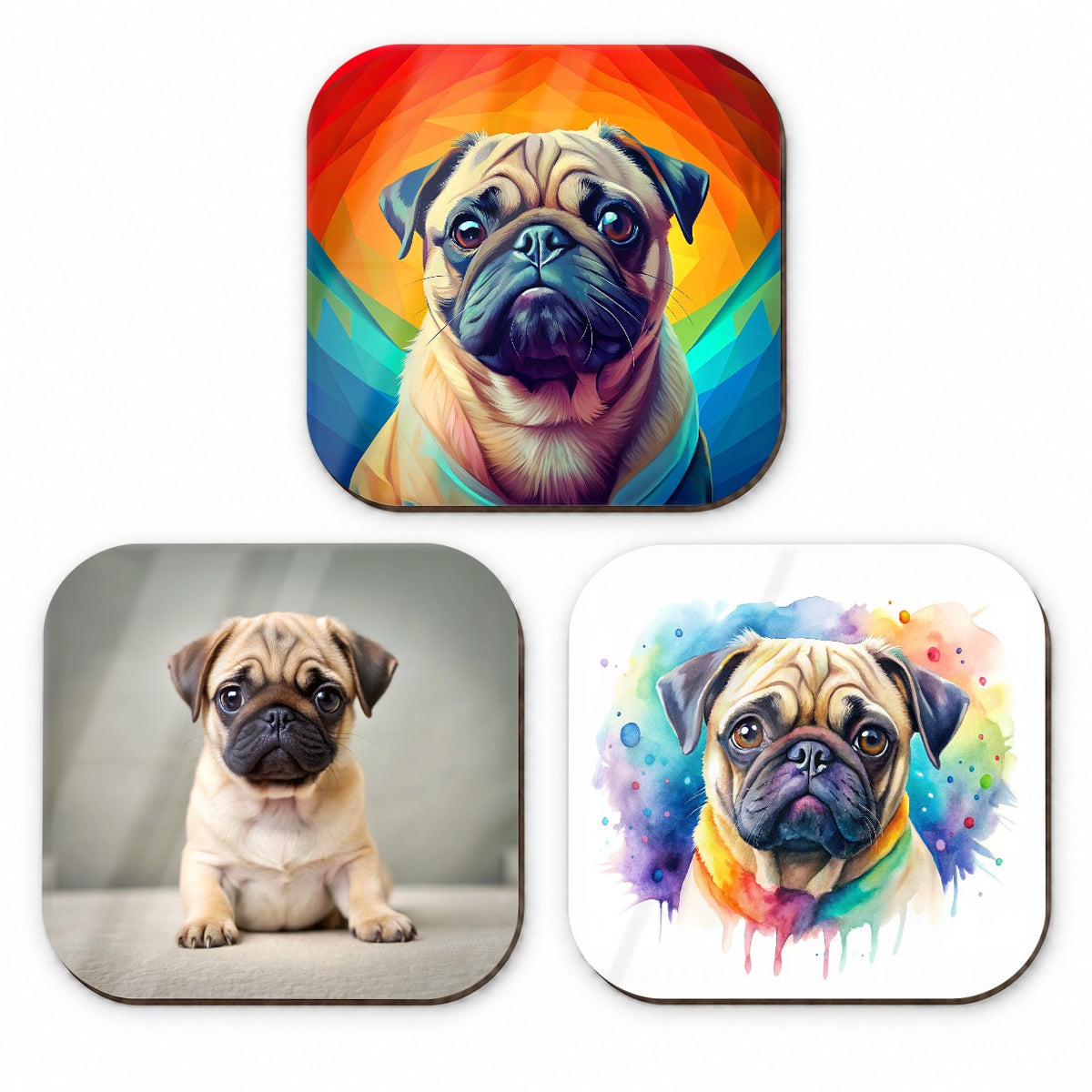 Pug Dog Modern Photo Art Fridge Magnet Set