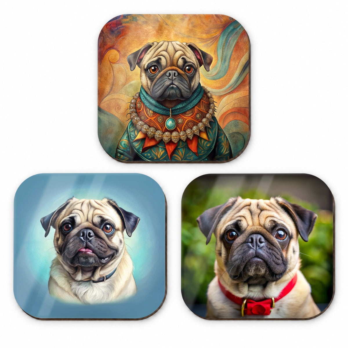 Pug Dog Photo Illustration Fridge Magnet Set