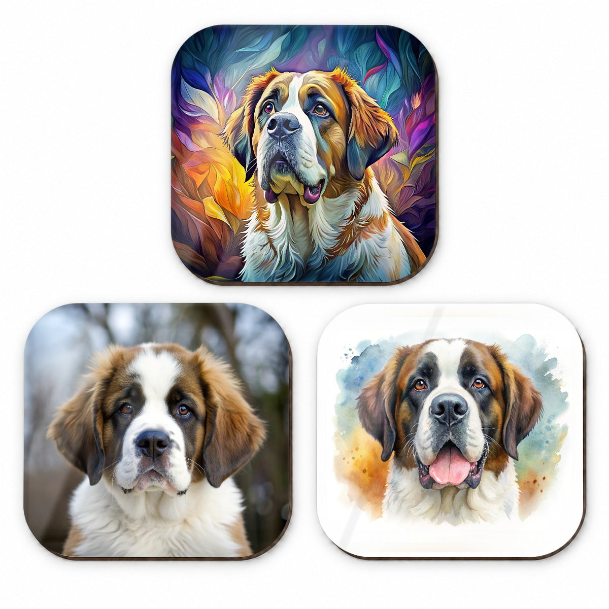 Saint Bernard Dog Modern Photo Art Fridge Magnet Set