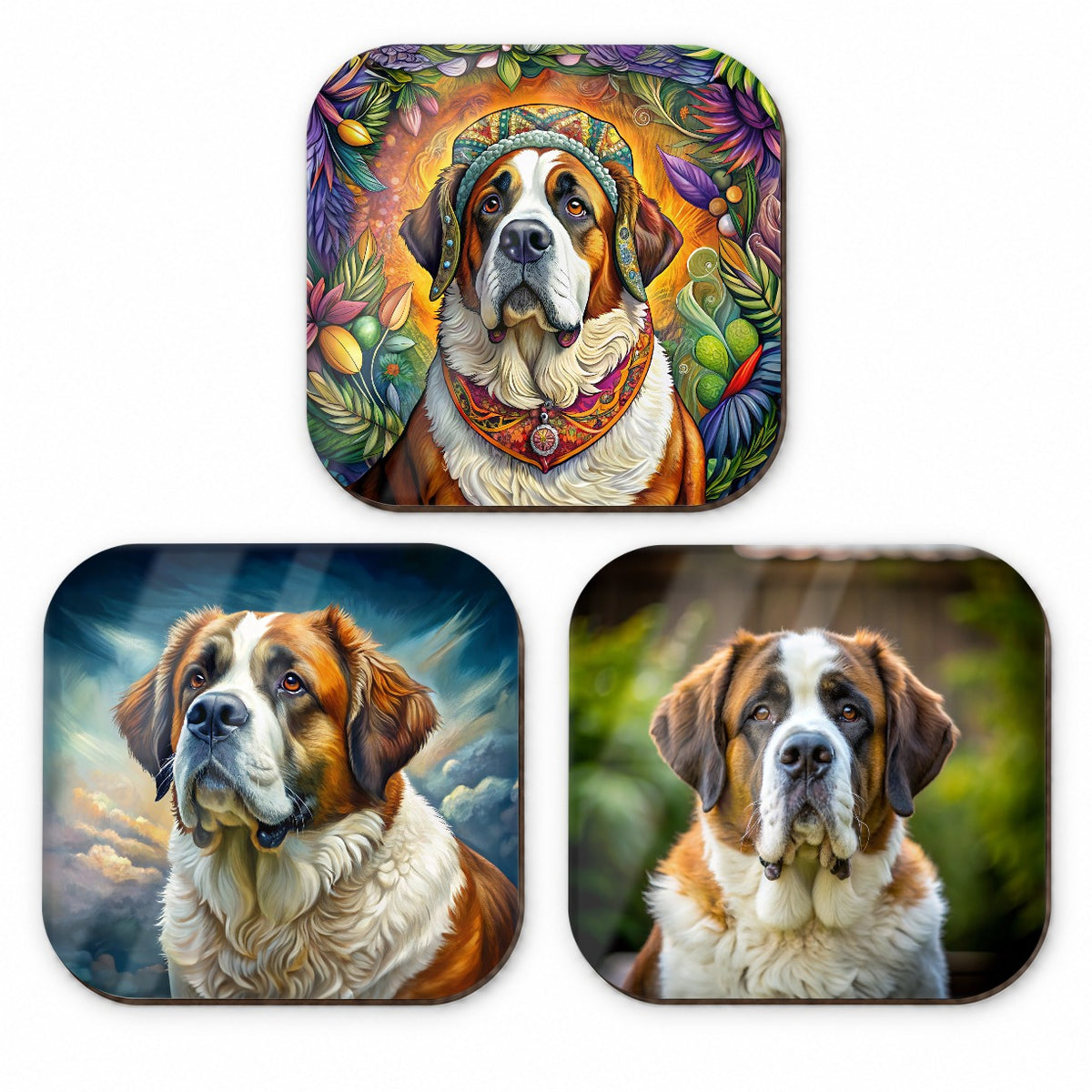 Saint Bernard Dog Photo Illustration Fridge Magnet Set