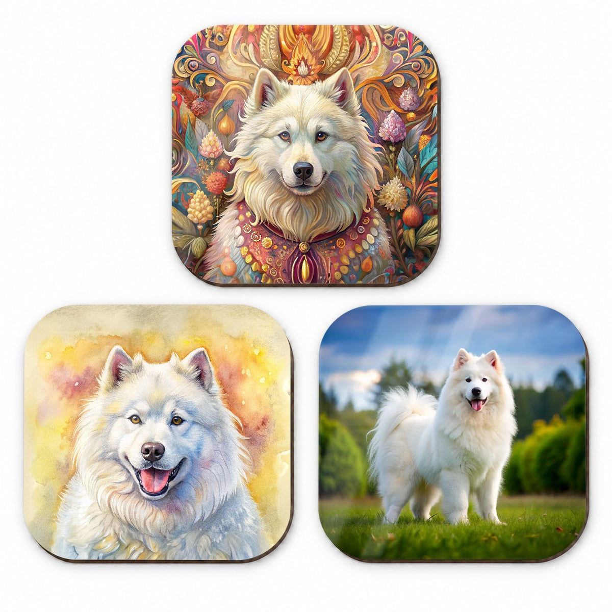 Samoyed Dog Photo Illustration Fridge Magnet Set