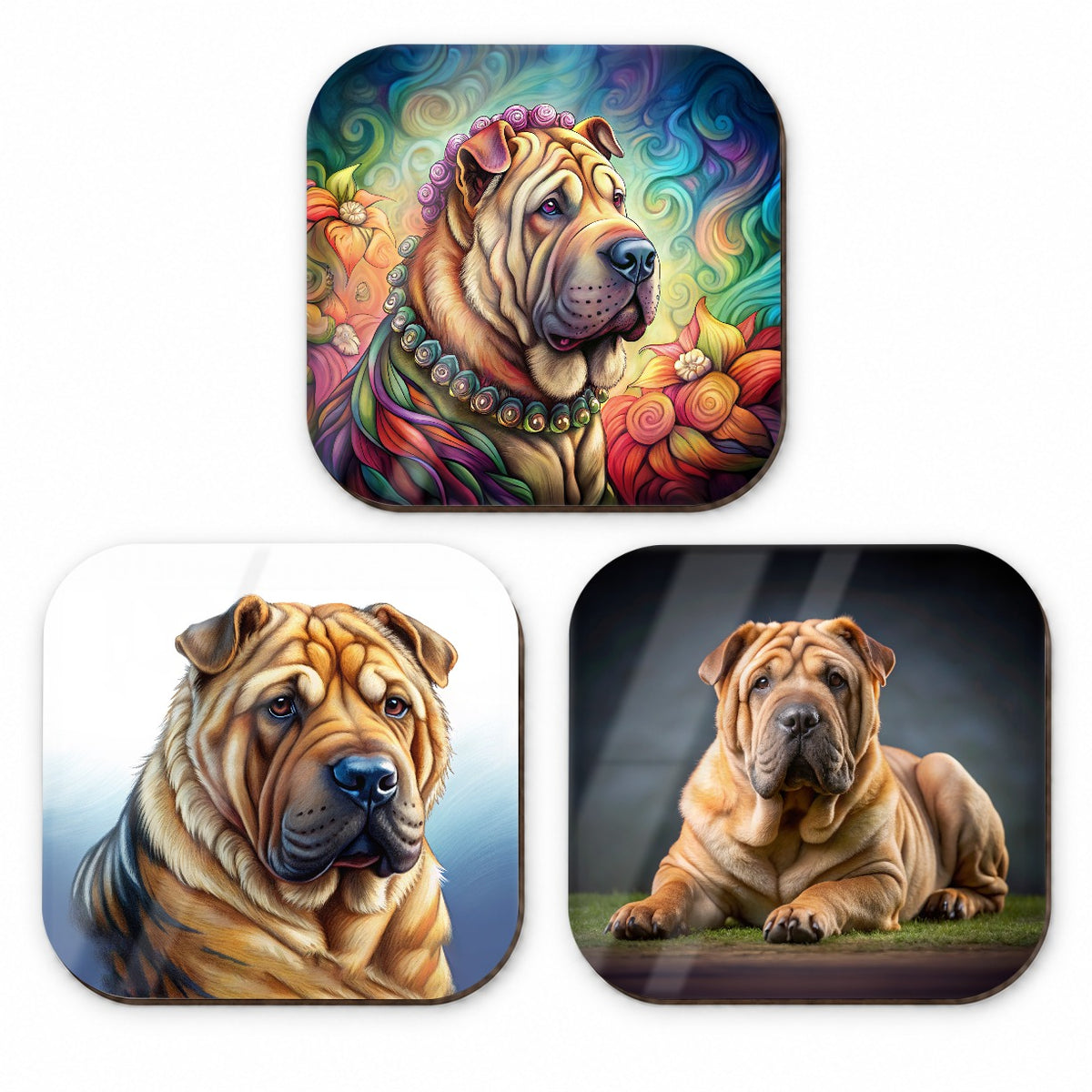 Shar Pei Dog Photo Illustration Fridge Magnet Set