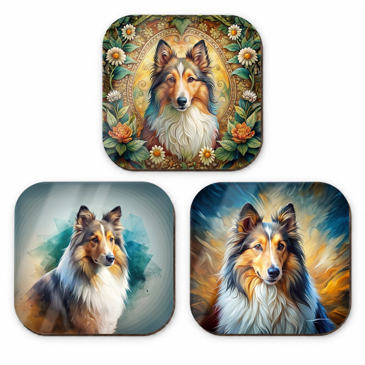 Shetland Sheepdog Sheltie Dog French Art Fridge Magnet Set
