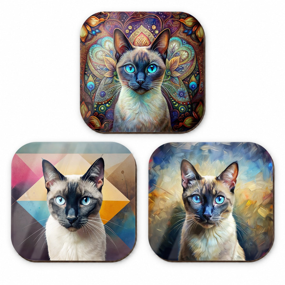 Siamese Cat French Art Fridge Magnet Set